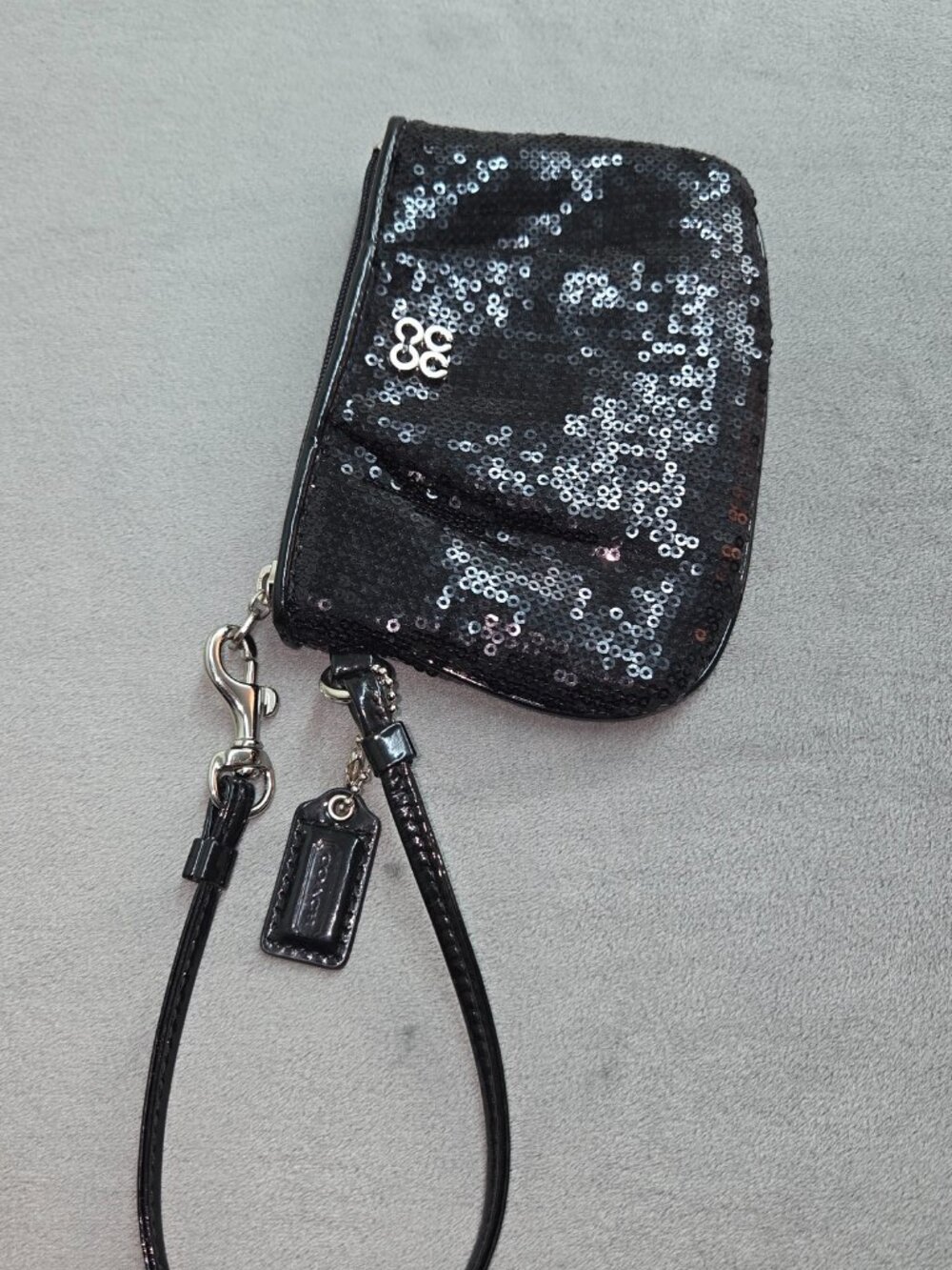 Coach Black Sequin Wristlet Pouch NWOT